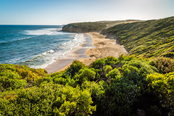 View of Bells beach in the summer, on a hot sunny day