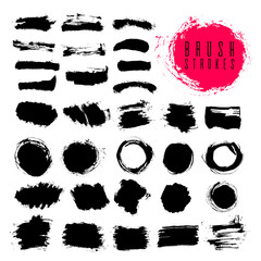 Set vector of brush strokes to insert text. Grunge elements of design. Drawing illustration. Black color in white background.