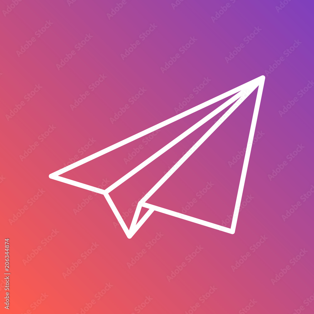 Poster white linear paper plane icon on colorful gradient background