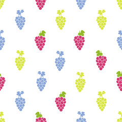 Seamless pattern with colorful grapes on the white background.