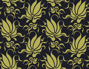 Abstract floral seamless background on a black background.