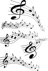 Set of comic style various music notes on stave, vector illustration