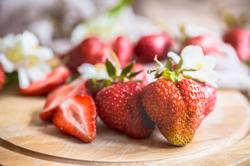 Fresh strawberries in jars