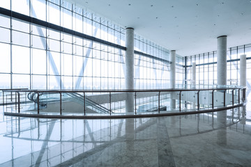 modern business hall interior with glass wall