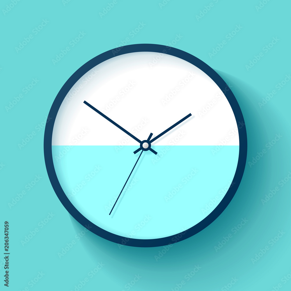 Poster simple wall clock in realistic style, minimalistic timer on color background. business watch. vector