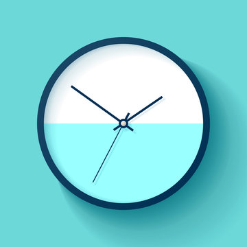 Simple wall Clock in realistic style, minimalistic timer on color background. Business watch. Vector design element for you project