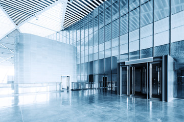 modern business hall interior with glass wall