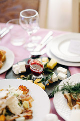 Pomegranate sauce with cheese and nuts - appetizer on the table