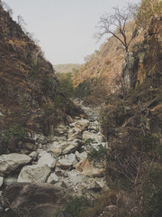 Dried waterfall in hills
