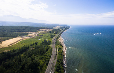  Trans-Siberian Railway, Baikal lake shore from aerial view