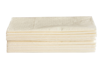 Stack of pocket napkins isolated on white background.