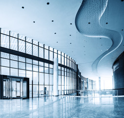 modern business hall interior with glass wall