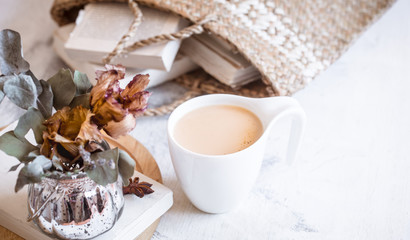 still life of a book and a cup of coffee