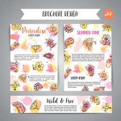 Isolated creative background cards with flowers. Hand drawn floral elements. Vector template banners forposter, invitation, flyer, party, wedding, brochure