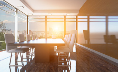 Sunset Modern meeting room. 3D rendering.