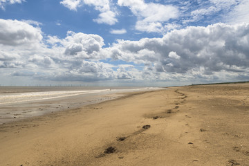 Fototapeta na wymiar Sandy beach with footprints 