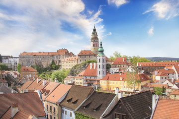 Nice view of the historic center of Cesky Krumlov, Czech Republic