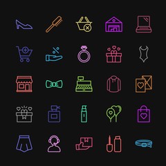 Modern Simple Colorful Set of clothes, shopping, valentine, beauty and cosmetics Vector outline Icons. Contains such Icons as  help,  dress and more on dark background. Fully Editable. Pixel Perfect