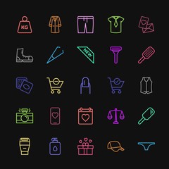 Modern Simple Colorful Set of clothes, shopping, valentine, beauty and cosmetics Vector outline Icons. Contains such Icons as gift,  hat, cap and more on dark background. Fully Editable. Pixel Perfect