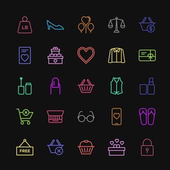 Modern Simple Colorful Set of clothes, shopping, valentine, beauty and cosmetics Vector outline Icons. Contains such Icons as  reject,  hand and more on dark background. Fully Editable. Pixel Perfect