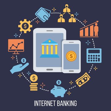 Internet banking, money transfer, financial transaction concept.