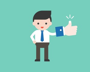 Business man with like sign, flat design cute character