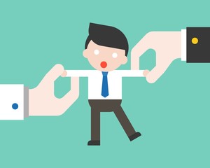 Businessman pulled by two hand, flat design