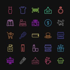 Modern Simple Colorful Set of clothes, shopping, valentine, beauty and cosmetics Vector outline Icons. Contains such Icons as  care,  t-shirt and more on dark background. Fully Editable. Pixel Perfect