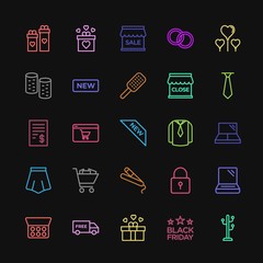 Modern Simple Colorful Set of clothes, shopping, valentine, beauty and cosmetics Vector outline Icons. Contains such Icons as  sign,  gift and more on dark background. Fully Editable. Pixel Perfect