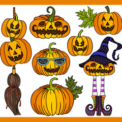 Halloween pumpkin set digital elements
