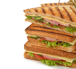 Sandwich with cucumber, cheese and ham