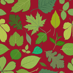 Fototapeta na wymiar Green leaves seamless pattern 01. Vector seamless pattern of green leaves. The file has three different backgrounds.