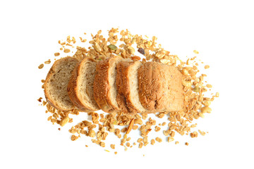 Whole wheat bread on white background