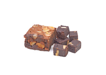 brownie cake on white background