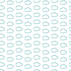 Hand drawn blue clouds seamless pattern on white background