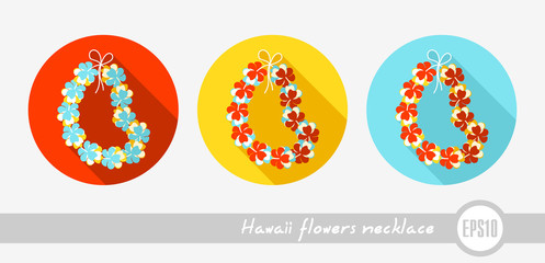 Hawaii flowers necklace, wreath icon. Vacation