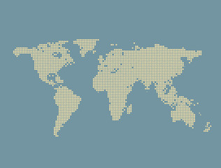 Pixel world map blue squares