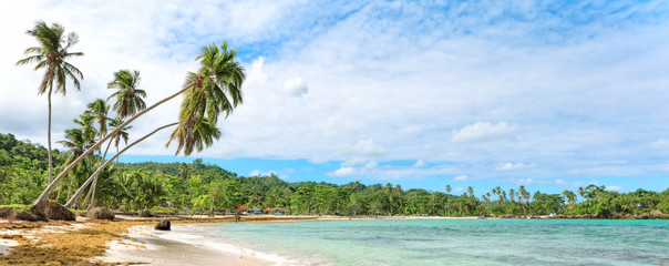 Panorama of famous secluded beach of Rincon, Las Galeras, Dominican Republic