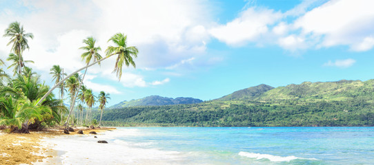 Panorama of famous secluded beach of Rincon, Las Galeras, Dominican Republic