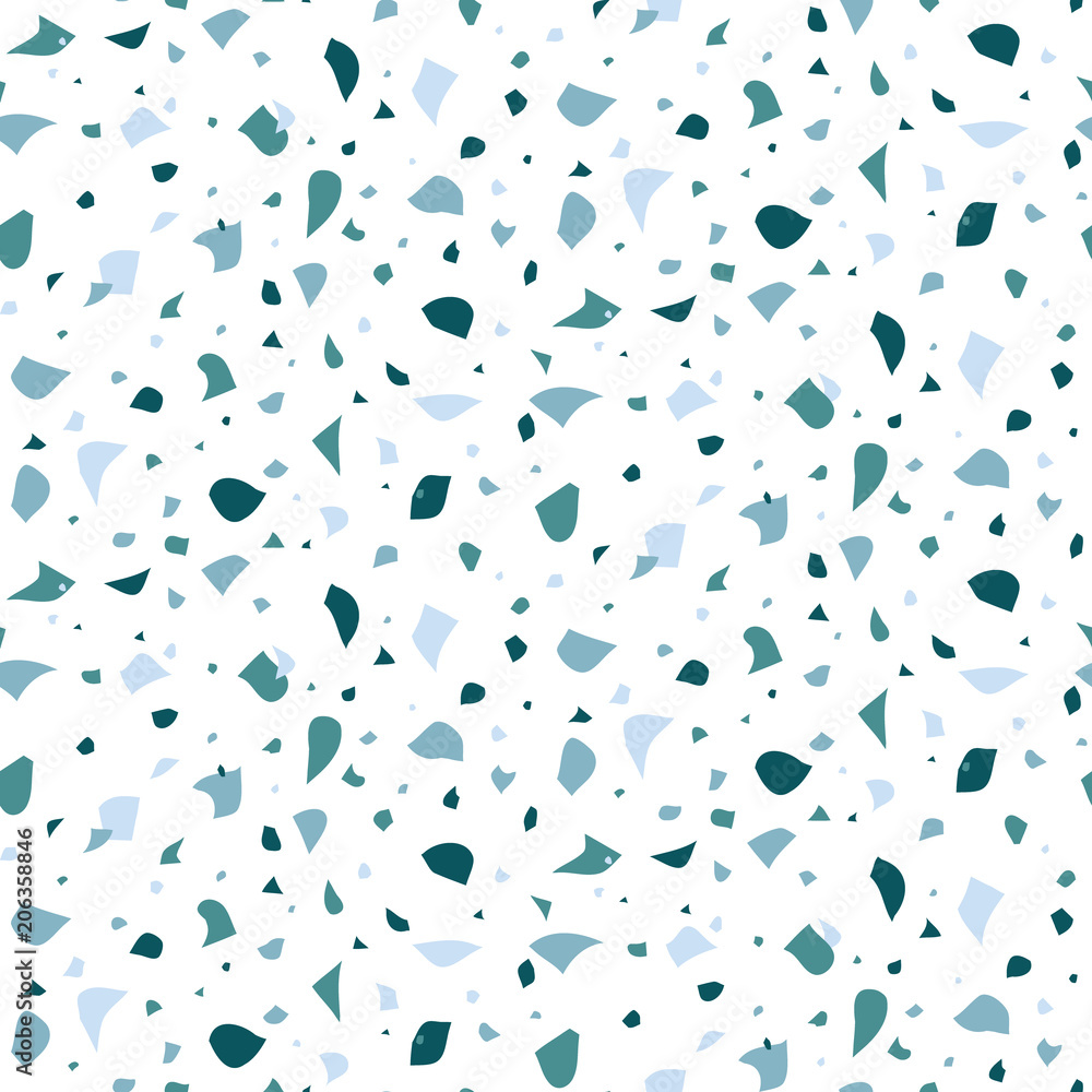 Poster abstract seamless pattern in terrazzo style. blue, marine color. vector background. print for wallpa