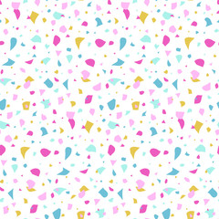 Abstract seamless pattern in terrazzo style. Bright summer color. Vector background. Print for wallpaper, backdrop, fabric, etc.