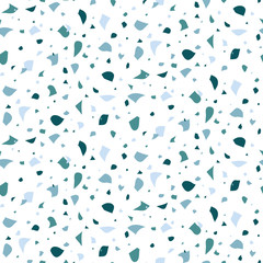 Abstract seamless pattern in terrazzo style. Blue, marine  color. Vector background. Print for wallpaper, backdrop, fabric, etc.