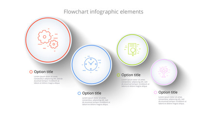 Business process chart infographics with 4 step segments. Circular corporate timeline infograph elements. Company presentation slide template. Modern vector info graphic layout design.