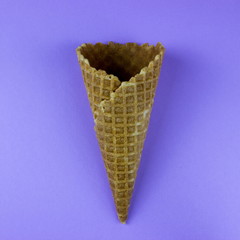 Ice cream. Wafer cone. Summer minimal Concept. Dark blue background. Empty space for text and design
