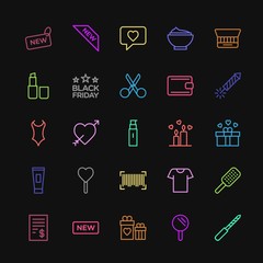 Modern Simple Colorful Set of clothes, shopping, valentine, beauty and cosmetics Vector outline Icons. Contains such Icons as  day, arrow and more on dark background. Fully Editable. Pixel Perfect