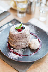Set of panckes with berries and ricotta cheese