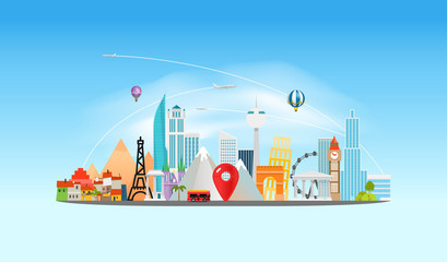 Naklejka premium Around the wotld concept. Travel destination vector illustration