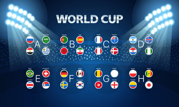 Light stadium mast vector illustration. World cup groups layout