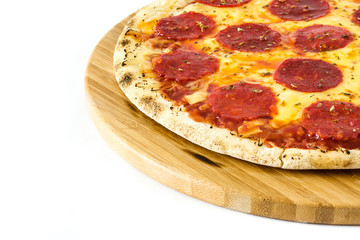 Hot italian pepperoni pizza isolated on white background