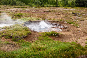 Fototapeta premium Geysir eruption geothermal area, europe, Iceland